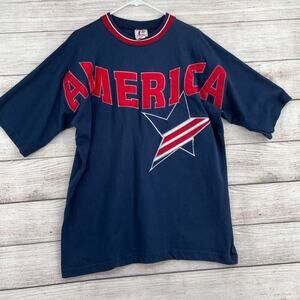 Vintage Legends Athletics America‎ Star Embroidered T-Shirt Men's Large Blue/Red